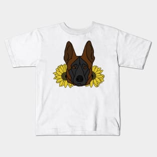 Red Fawn Shepherd/Malinois with Sunflowers Kids T-Shirt